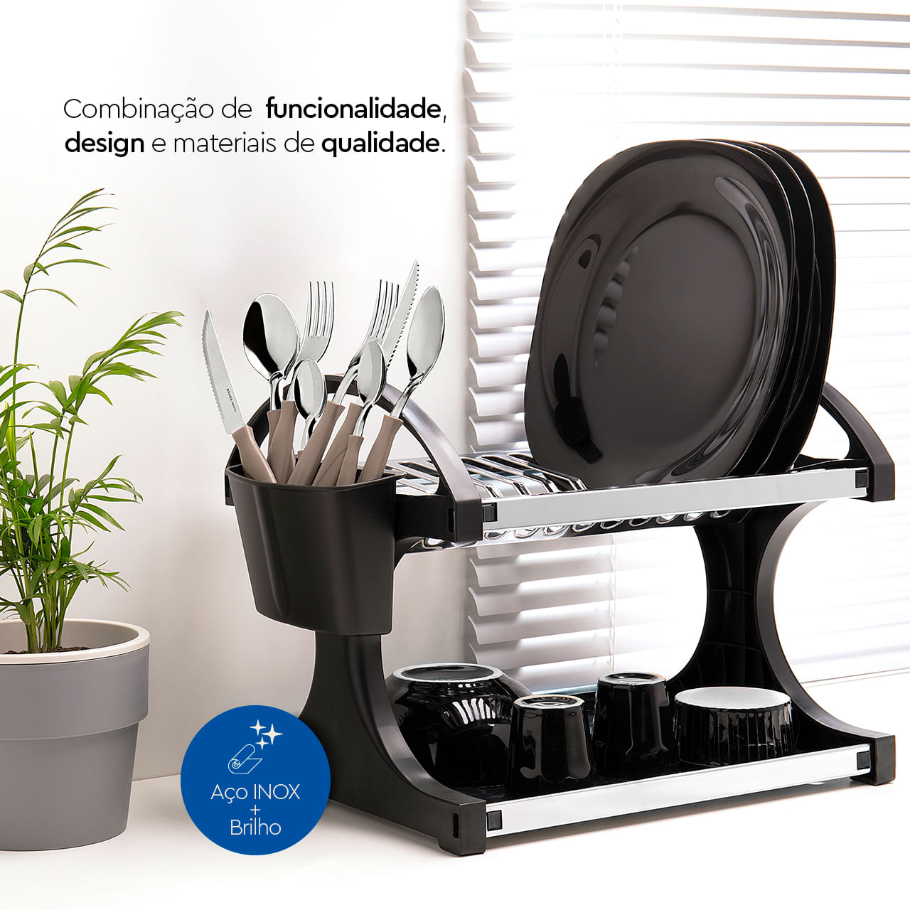 Escorredor de Louças Brinox Suprema 16 Pratos Aço Inox Preto - Imagem 3